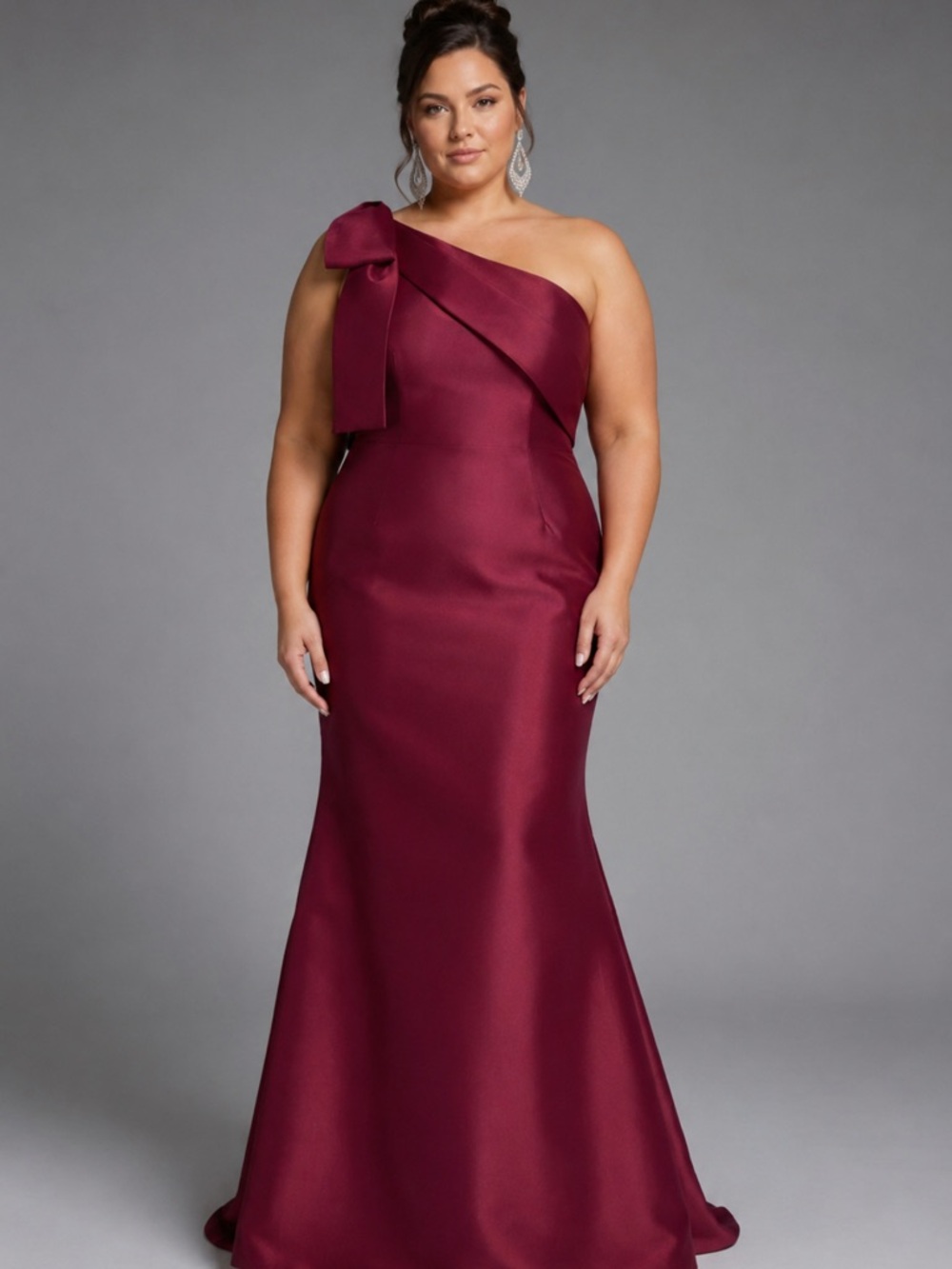 Jovani 43361 Shoulder Bow Asymmetric Neck Satin Dress
